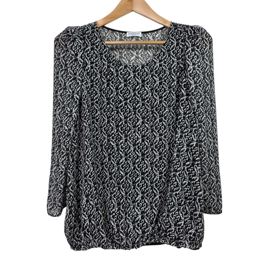 Claudie Pierlot abstract print with metallic fibers long sleeves chiffon blouse